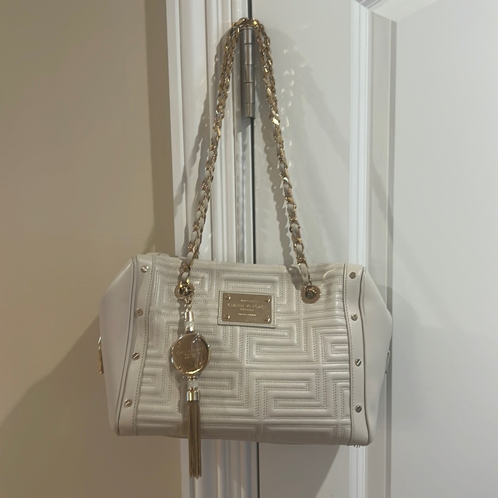 Vintage Gianni Versace Couture Quilted Bag Chain Satchel Handbag White